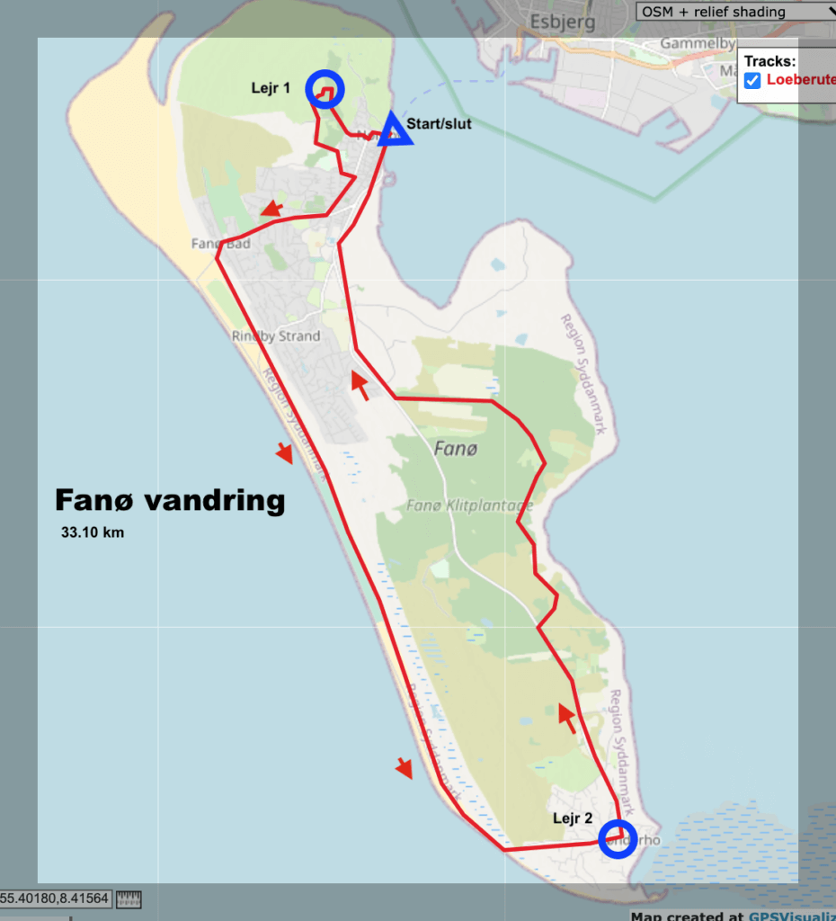 Vandretur på fanø kort